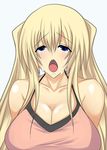  amano_mokuzu blonde blue_eyes breasts cleavage halter_top large_breasts long_hair open_mouth oppai tears tongue twin_tails 