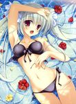  bikini bra flowers fujisaki_rei long_hair mizugi open_mouth pantsu pink_eyes smile solo twin_tails white_hair 