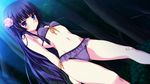  bandaid bikini blue_hair blush cameltoe forest game_cg hyper_highspeed_genius long_hair mizugi purple_hair shiguresato_himeno smile solo yukiwo 