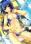  bikini blue_hair bra brown_eyes cat cleavage long_hair mizugi pantsu refeia solo tongue 