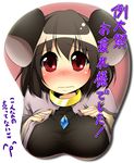  aki_(akikaze_asparagus) animal_ears blush breast_mousepad breasts grey_hair large_breasts mouse_ears mousepad nazrin red_eyes short_hair touhou translated 