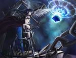  bikini_top black_rock_shooter black_rock_shooter_(character) blue_eyes blue_hair chain highres long_hair midriff scar solo sword twintails ushas weapon wings 