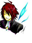  1boy eyes_closed hair_over_one_eye kratos_aurion male male_focus oekaki red_hair redhead short_hair simple_background sketch solo tales_of_(series) tales_of_symphonia white_background 