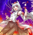  akiyasu animal_ears detached_sleeves hat inubashiri_momiji navel solo tail tokin_hat touhou white_hair wolf_ears 