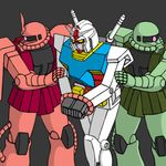  80s arrest cuffs gundam handcuffs mecha mobile_suit_gundam no_humans oldschool parody rx-78-2 sanpei3 simple_background zaku zaku_ii zaku_ii_f/j zaku_ii_s_char_custom 