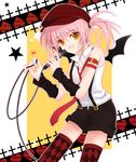  asti bat_wings hat hinamori_amu microphone necktie pink_hair shorts shugo_chara! solo thighhighs wings yellow_eyes 