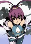  ar_tonelico ar_tonelico_iii bare_shoulders detached_sleeves finnel gokashi hair_ornament mismatched_legwear purple_eyes purple_hair solo thighhighs twintails 