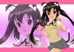  animal_ears black_hair brown_eyes cat_ears cat_tail k-on! nakano_azusa nanashi_noiji paw_pose school_uniform solo sweater_vest tail twintails zoom_layer 