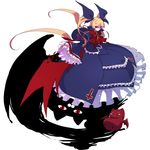  bat blazblue blonde_hair bow cat gii gothic_lolita kaki_(crinson) lolita_fashion long_hair nago rachel_alucard red_bow red_eyes ribbon simple_background solo twintails 