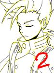  1boy buttons eyes_closed lloyd_irving male male_focus monochrome oekaki short_hair sketch solo spot_color tales_of_(series) tales_of_symphonia white_background 