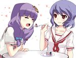  alternate_costume bad_id bad_pixiv_id cake contemporary crescent crescent_hair_ornament feeding food hair_ornament multiple_girls no_hat no_headwear pastry patchouli_knowledge remilia_scarlet school_uniform suzumura_ayane touhou 