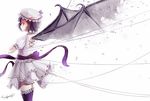  bad_id bad_pixiv_id bat_wings caidychen cowboy_shot crossed_arms garters glowing glowing_eyes hat looking_back petals purple_hair red_eyes remilia_scarlet short_hair skirt solo standing string thighhighs torn_wings touhou wings zettai_ryouiki 