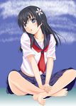  :o bad_feet barefoot black_hair blue_eyes feet flower hair_flower hair_ornament hazuki_natena indian_style sakugawa_school_uniform saten_ruiko school_uniform serafuku sitting skirt soles solo to_aru_kagaku_no_railgun to_aru_majutsu_no_index toes v_arms 