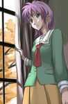  bad_id bad_pixiv_id green_eyes green_shirt hibikino_high_school_uniform pink_hair school_uniform shirt solo tokimeki_memorial tokimeki_memorial_2 window yae_kaori yamanishi_masanori 