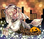  animal_ears braid broom broom_riding cat_ears closed_eyes halloween happy_halloween hat kirisame_marisa mosaic_background pochi-t solo tail touhou witch witch_hat 