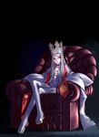  crossed_legs crown dress_of_heaven fate/stay_night fate_(series) highres honjou_raita illyasviel_von_einzbern red_eyes sitting solo throne white_hair 