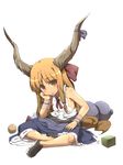  blonde_hair bow horns ibuki_suika long_hair solo tokyo_(great_akuta) touhou 