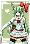  bad_id bad_pixiv_id condom condom_in_mouth elbow_gloves ex-keine gloves green_hair horns kamishirasawa_keine long_hair mouth_hold pako_(moto_paco) red_eyes solo thighhighs touhou 