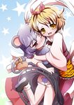  ass bad_id bad_pixiv_id blush hug lace lace-trimmed_panties multiple_girls muu_rian nazrin panties print_panties skirt skirt_flip tail toramaru_shou touhou underwear 