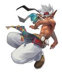  abs dark_skin dark_skinned_male grandia grandia_online grey_hair highres male_focus pointy_ears shirtless solo toned toned_male tsudoo white_background 