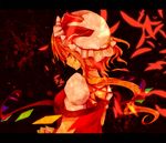  bad_id bad_pixiv_id blonde_hair blood flandre_scarlet from_behind hat letterboxed looking_at_viewer looking_back rarami red_eyes short_hair solo touhou upper_body wings 