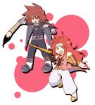  brown_eyes brown_hair headband ink kratos_aurion long_hair lowres paintbrush pen red_hair redhead tales_of_(series) tales_of_symphonia zelos_wilder 