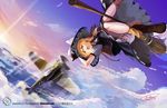  aircraft airplane blonde_hair broom broom_riding cloud flying fw_190 hat highres kirisame_marisa sky solo sunset touhou witch_hat x-boy 