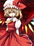  blonde_hair bow dress flandre_scarlet hat red_eyes ribbon shiroesa side_ponytail solo touhou wings 