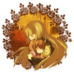  ai-wa brown_hair crown flower hime_cut hug long_hair mother_and_daughter multiple_girls sakutarou stuffed_animal stuffed_lion stuffed_toy umineko_no_naku_koro_ni ushiromiya_maria ushiromiya_rosa 