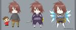  age_difference brown_eyes brown_hair chibi crossed_arms eyes_closed father_and_son kratos_aurion lloyd_irving short_hair simple_background sword tales_of_(series) tales_of_symphonia weapon wings 