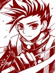  1boy buttons gloves lloyd_irving male male_focus monochrome short_hair solo sword tales_of_(series) tales_of_symphonia weapon white_background 