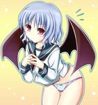  alternate_costume bat_wings blouse blue_panties bow bow_panties hips lavender_hair leaning_forward neckerchief no_pants panties red_eyes remilia_scarlet rioshi school_uniform serafuku short_hair solo standing thigh_gap touhou underwear wings 