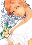  art_nouveau breasts downblouse earrings flower grey_eyes inugami_mokekiyo jewelry marvel marvel_girl medium_breasts orange_hair rachel_summers short_hair sideboob solo x-men 