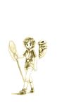  butterfly_net chiba_(tibaacss) gen_1_pokemon hand_net kakuna male_focus monochrome pokemon pokemon_(creature) pokemon_(game) pokemon_hgss sepia shorts tsukushi_(pokemon) 