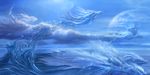  cloud dragon fantasy highres moon no_humans ocean original scenery sky uchio_kazumasa water waves 