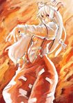  bad_id bad_pixiv_id fire fujiwara_no_mokou hair_ribbon hands long_hair orange_(color) outstretched_arm red_eyes ribbon sho_(gohan) sketch solo suspenders touhou white_hair 