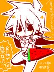 1boy chibi food fruit kratos_aurion male male_focus oekaki partially_colored short_hair sketch solo tales_of_(series) tales_of_symphonia translation_request watermelon 