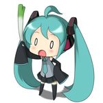  1girl ahoge aqua_hair boots chibi detached_sleeves hatsune_miku long_hair musashino_udon necktie open_mouth skirt sleeves_past_wrists solo spring_onion thigh_boots thighhighs twintails very_long_hair vocaloid zettai_ryouiki 