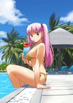 arle bad_id bad_pixiv_id bikini blue_hawaii breasts chair cloud crazy_straw day drink drinking_straw flower from_side hair_bobbles hair_ornament hibiscus large_breasts long_hair looking_at_viewer lounge_chair original outdoors palm_tree pink_hair pool poolside red_eyes shiny shiny_skin side-tie_bikini sideboob sipping sitting sky soaking_feet solo swimsuit tree tropical_drink twintails water 