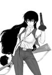  1girl black_hair black_lagoon female gun long_hair monochrome roberta roberta_(black_lagoon) solo weapon white_background 