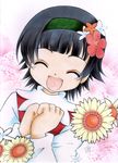  black_hair closed_eyes flower hair_flower hair_ornament hairband head_wreath kazra short_hair solo to_aru_kagaku_no_railgun to_aru_majutsu_no_index traditional_media uiharu_kazari 