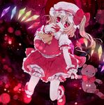  apple bad_id bad_pixiv_id blonde_hair bloomers bobby_socks flandre_scarlet food fruit glowing hat highres mary_janes moriyama_shijimi ponytail red_eyes shoes short_hair side_ponytail smile socks solo stuffed_animal stuffed_toy teddy_bear touhou underwear wings wrist_cuffs 