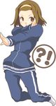  1girl akaho_sakura bad_id bad_pixiv_id brown_eyes brown_hair hairband k-on! pose short_hair solo tainaka_ritsu track_suit 