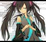  alternate_hair_color aqua_eyes bad_id bad_pixiv_id black_hair detached_sleeves hatsune_miku long_hair mono_(recall) necktie solo string tears twintails vocaloid 