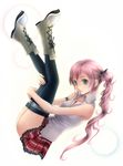  ass bad_id bad_pixiv_id bare_shoulders black_legwear blue_eyes boots dodon_(reina) final_fantasy final_fantasy_xiii green_eyes jewelry long_hair miniskirt necklace pink_hair serah_farron side_ponytail skirt solo thighhighs thighs zettai_ryouiki 