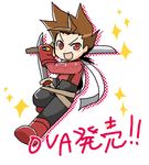 1boy brown_eyes brown_hair full_body lloyd_irving lowres male male_focus open_mouth short_hair solo sword tales_of_(series) tales_of_symphonia weapon white_background 