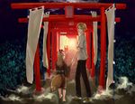  androgynous animal_ears barefoot fox_ears fox_tail holding_hands japanese_clothes kimono kogitsune_(natsume_yuujinchou) multiple_boys naoki_(naifuku_jelly) natsume_takashi natsume_yuujinchou tail torii 