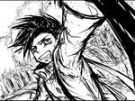  1boy buttons fang lloyd_irving lowres male male_focus monochrome nature outdoors short_hair sketch solo sword tales_of_(series) tales_of_symphonia weapon 