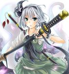  aqua_eyes bad_id bad_pixiv_id konpaku_youmu konpaku_youmu_(ghost) silver_hair solo sword tokijiro touhou weapon 