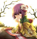  hieda_no_akyuu highres japanese_clothes purple_eyes purple_hair rojiko scroll solo touhou 